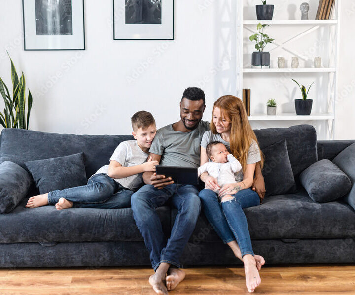 Family relaxing together on the couch